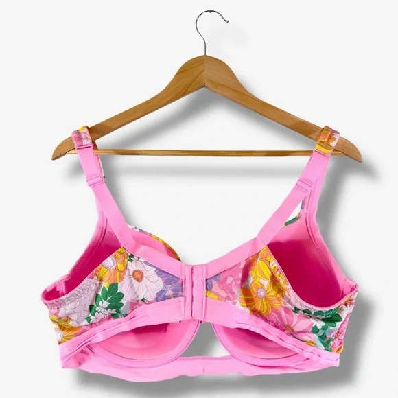 Lane Bryant Cacique Boost Balconette Bra 42DDD White Pink Floral Underwired - Picture 7 of 14